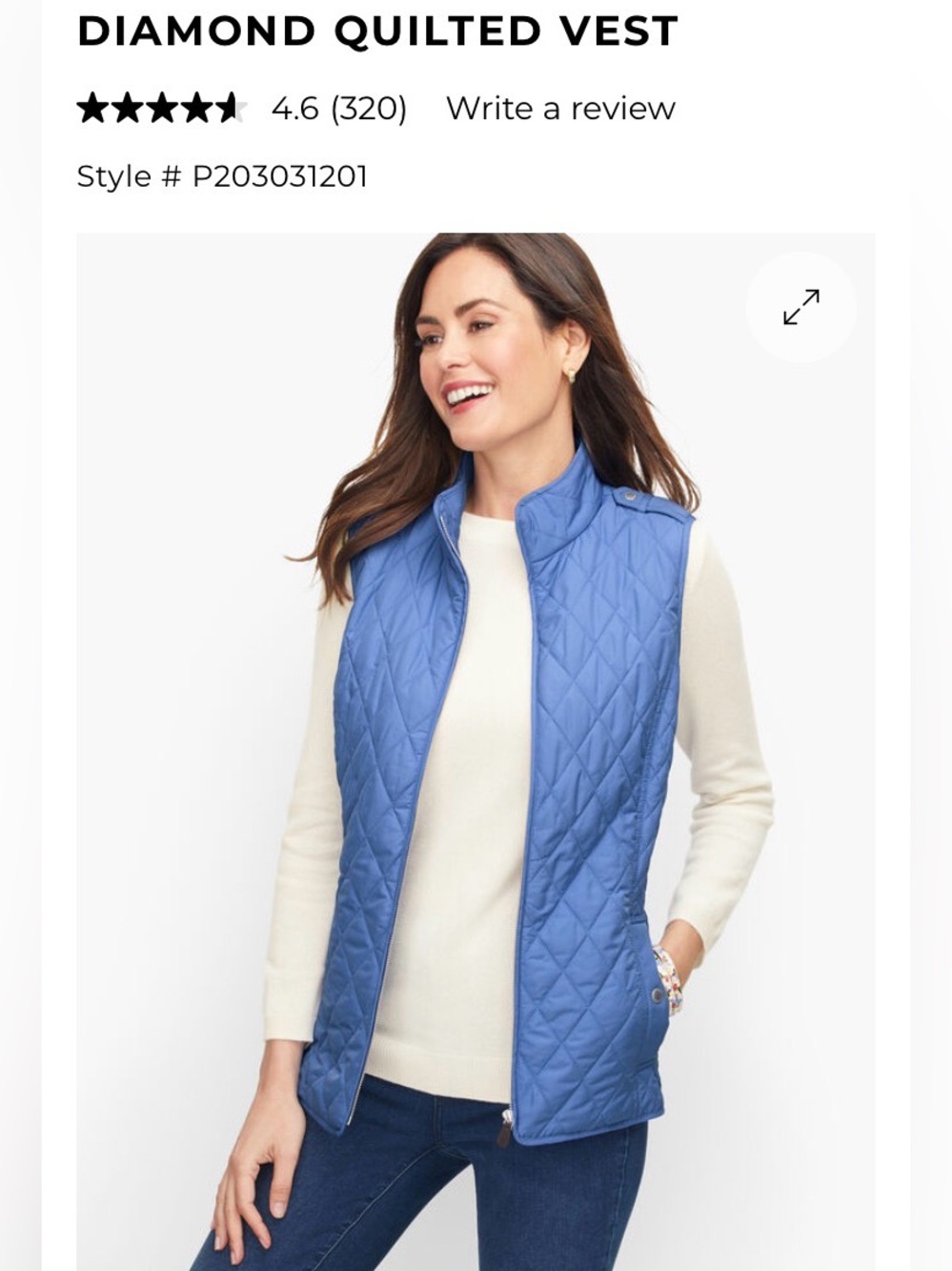 Talbots Quilted Vest, fleece inside in Bright Blue size XS
